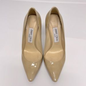 Jimmy choo romy 100 patent nude leather pump